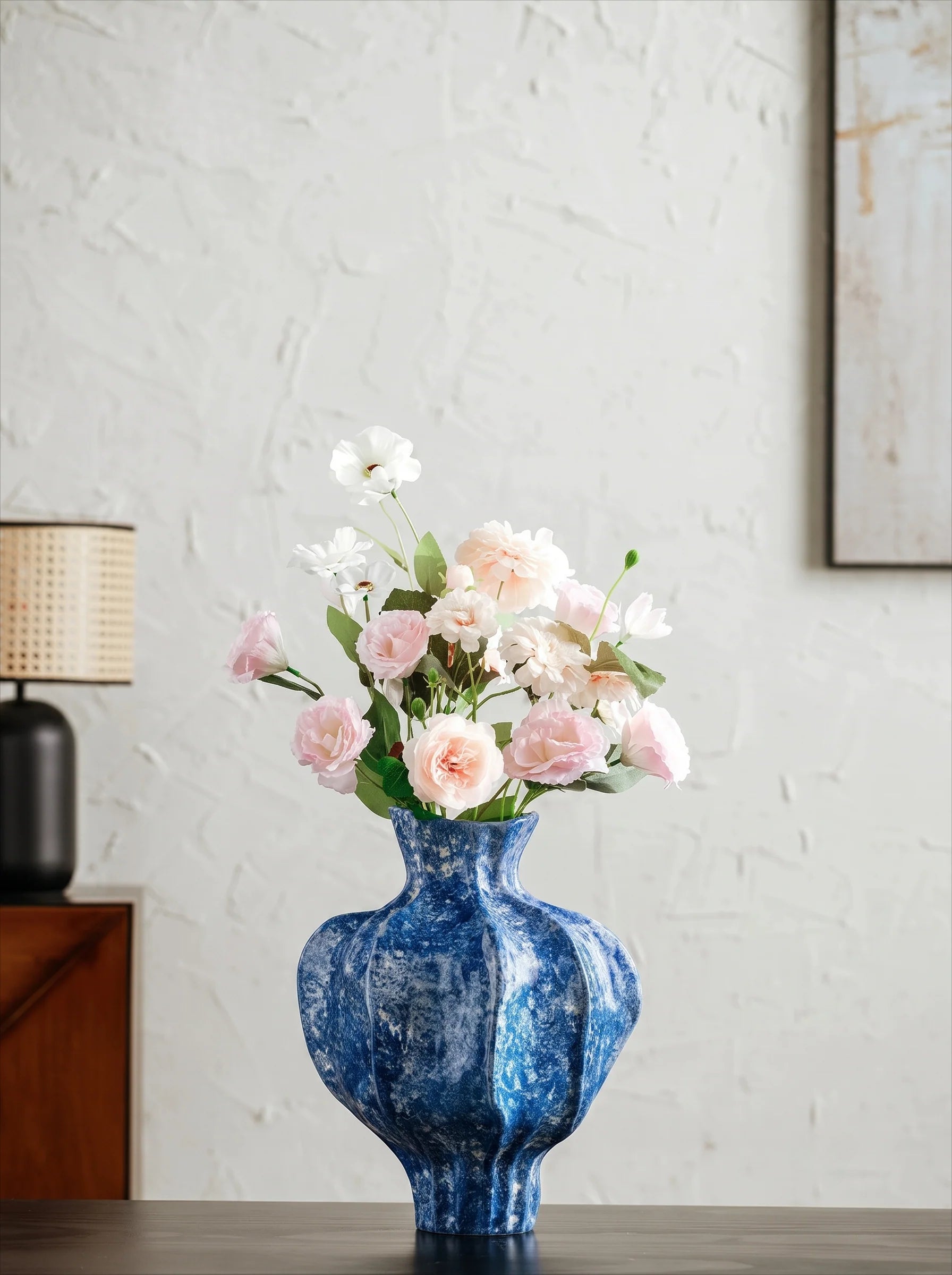 Artisan Sculptural Lapis-Blue Speckled Ceramic Vase