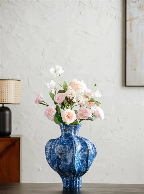 Artisan Sculptural Lapis-Blue Speckled Ceramic Vase