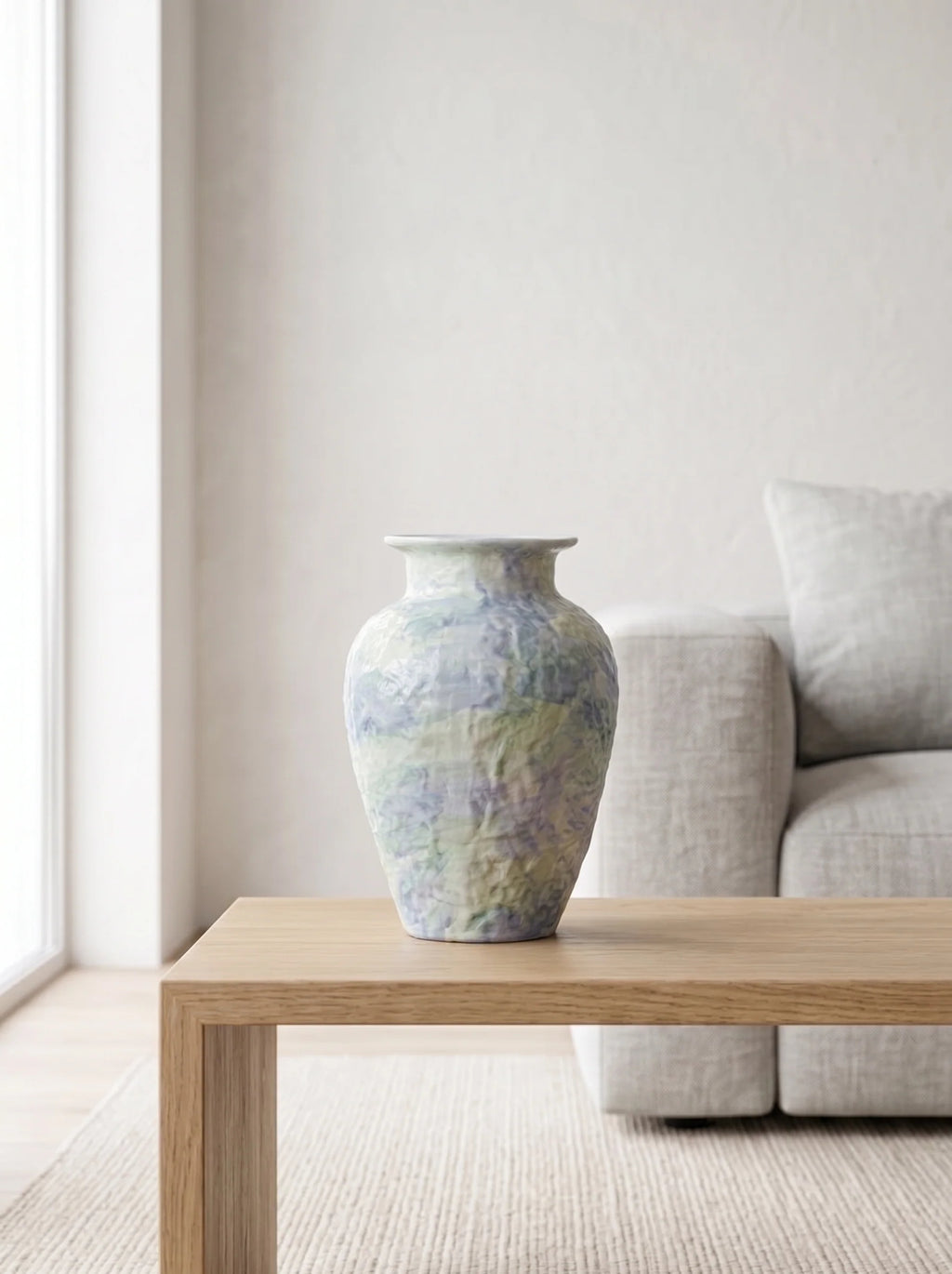 Artistic Pastel Watercolor Hand-Textured Ceramic Vase