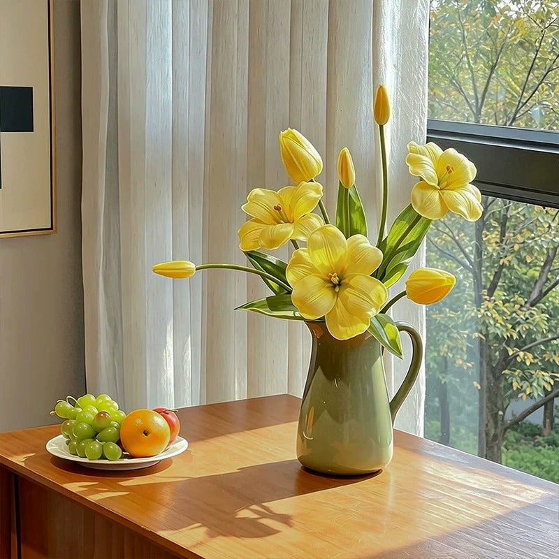 Golden Tulip Artificial Floral Arrangement for Warm Minimalist Living Spaces