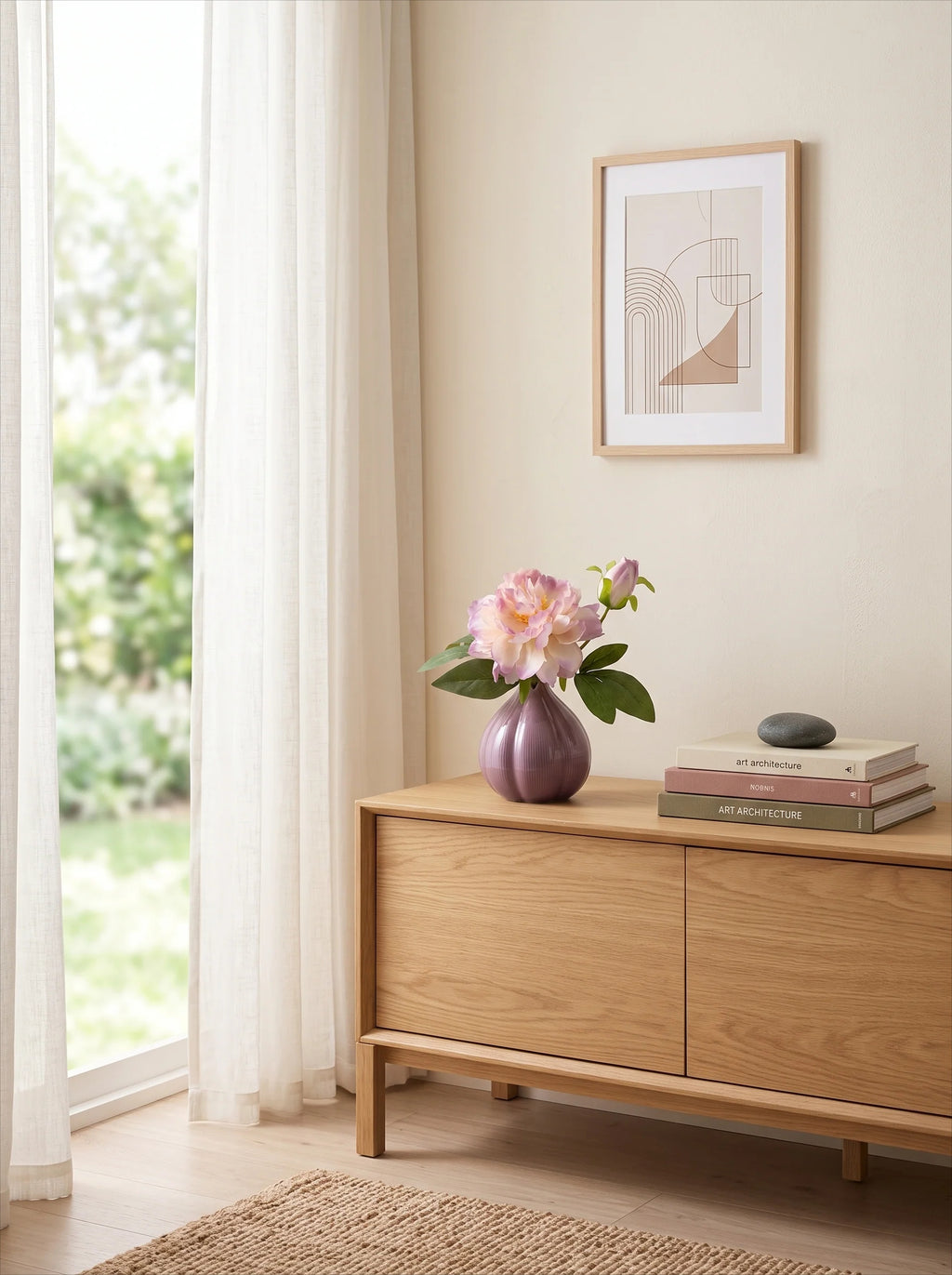 Ethereal Lavender Peony Onion Vase Faux Floral Arrangement