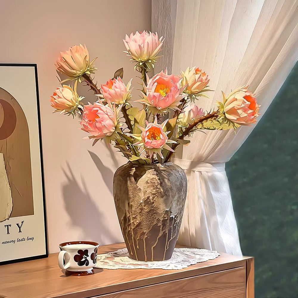 Apricot Protea Crown Faux Floral Arrangement