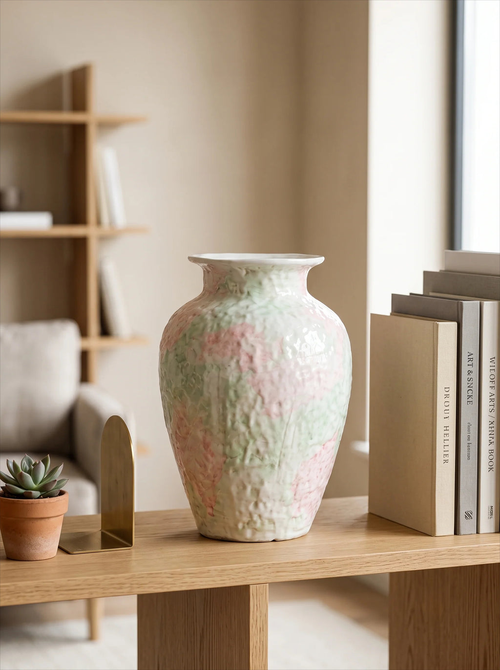 Artistic Pastel Pink Watercolor Textured Ceramic Vase