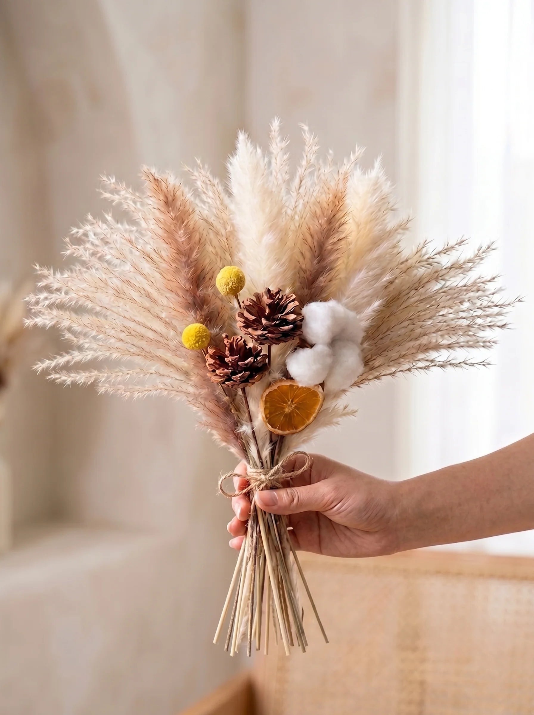 Faux Pampas Grass & Blossom Neutral Artisan Arrangement