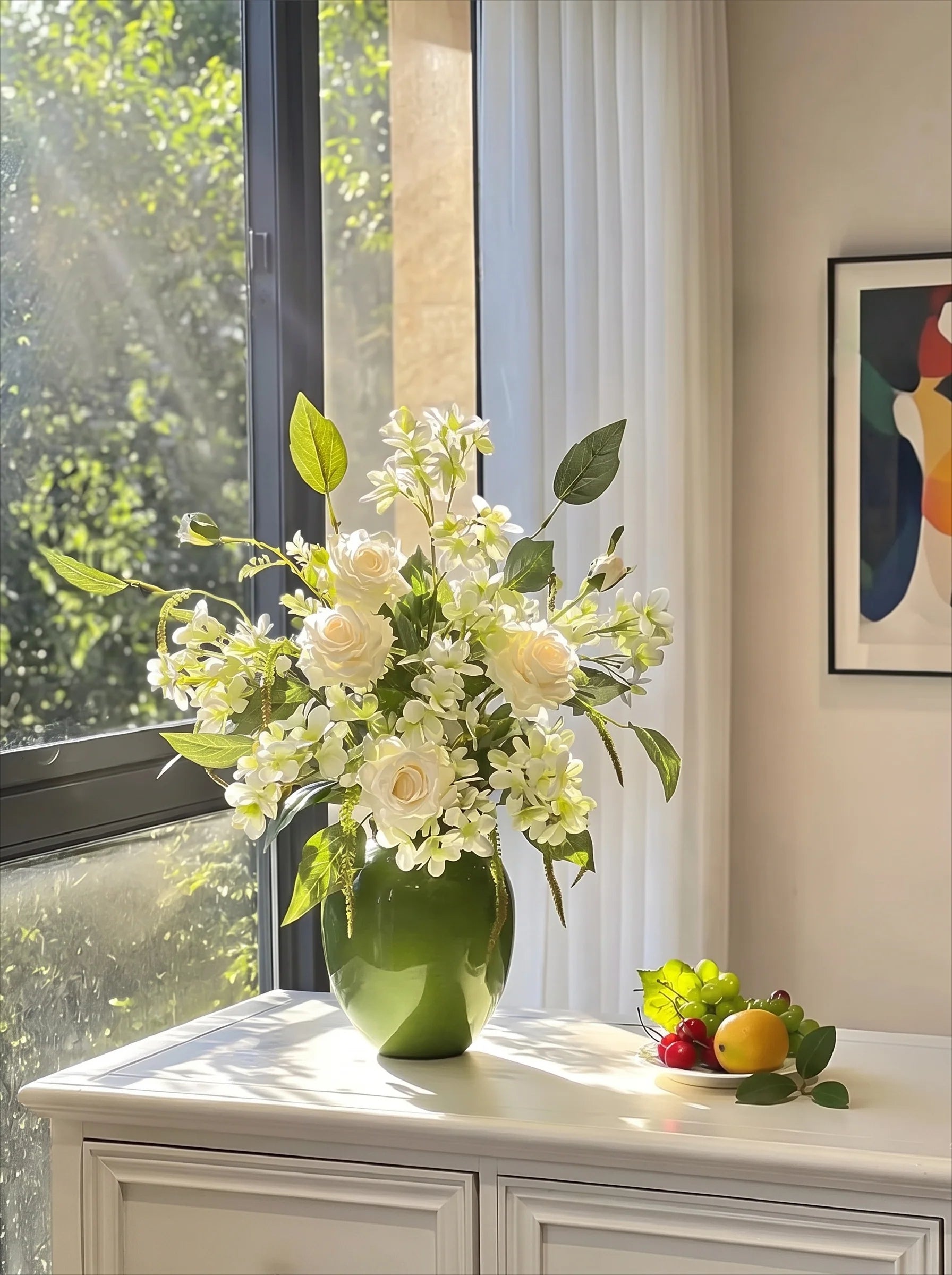 Nordic White Rose & Blossom Breeze Faux Floral Arrangement
