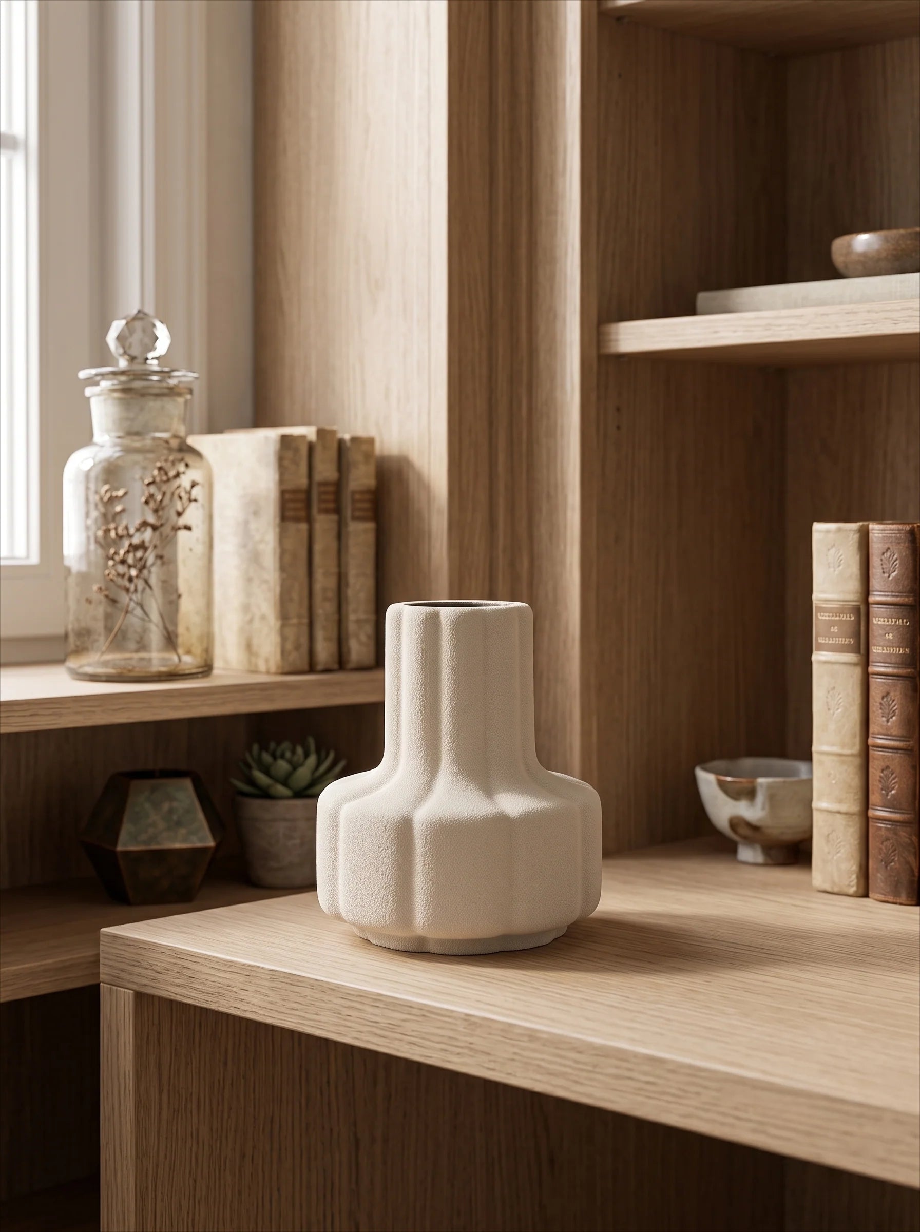 Textured Ribbed Vase - Creamy White