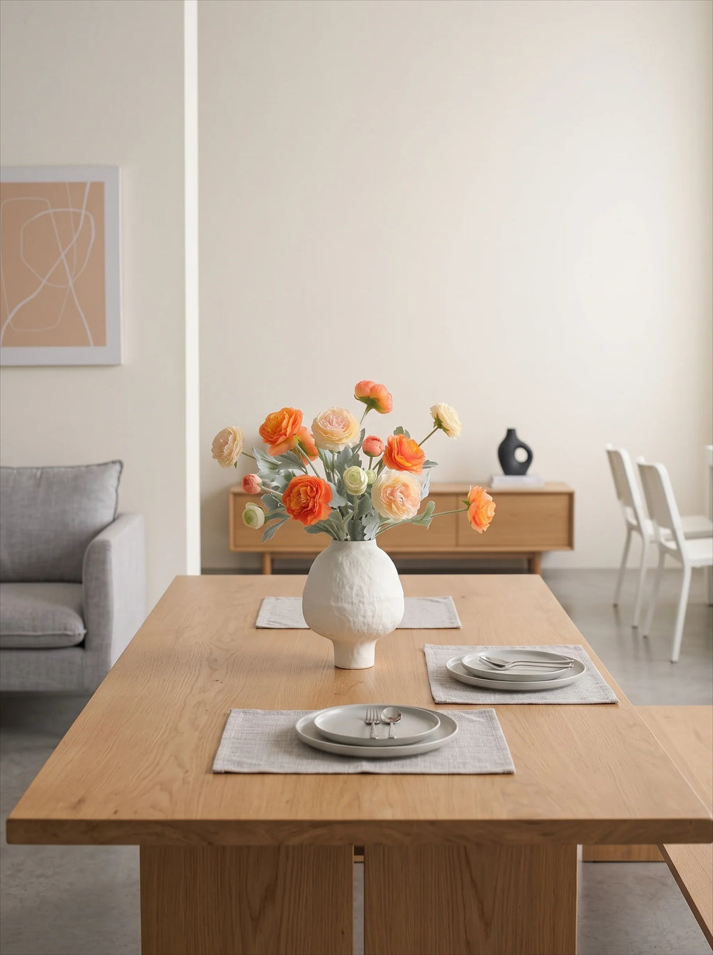 Ethereal Apricot Ranunculus Entryway Faux Floral Arrangement