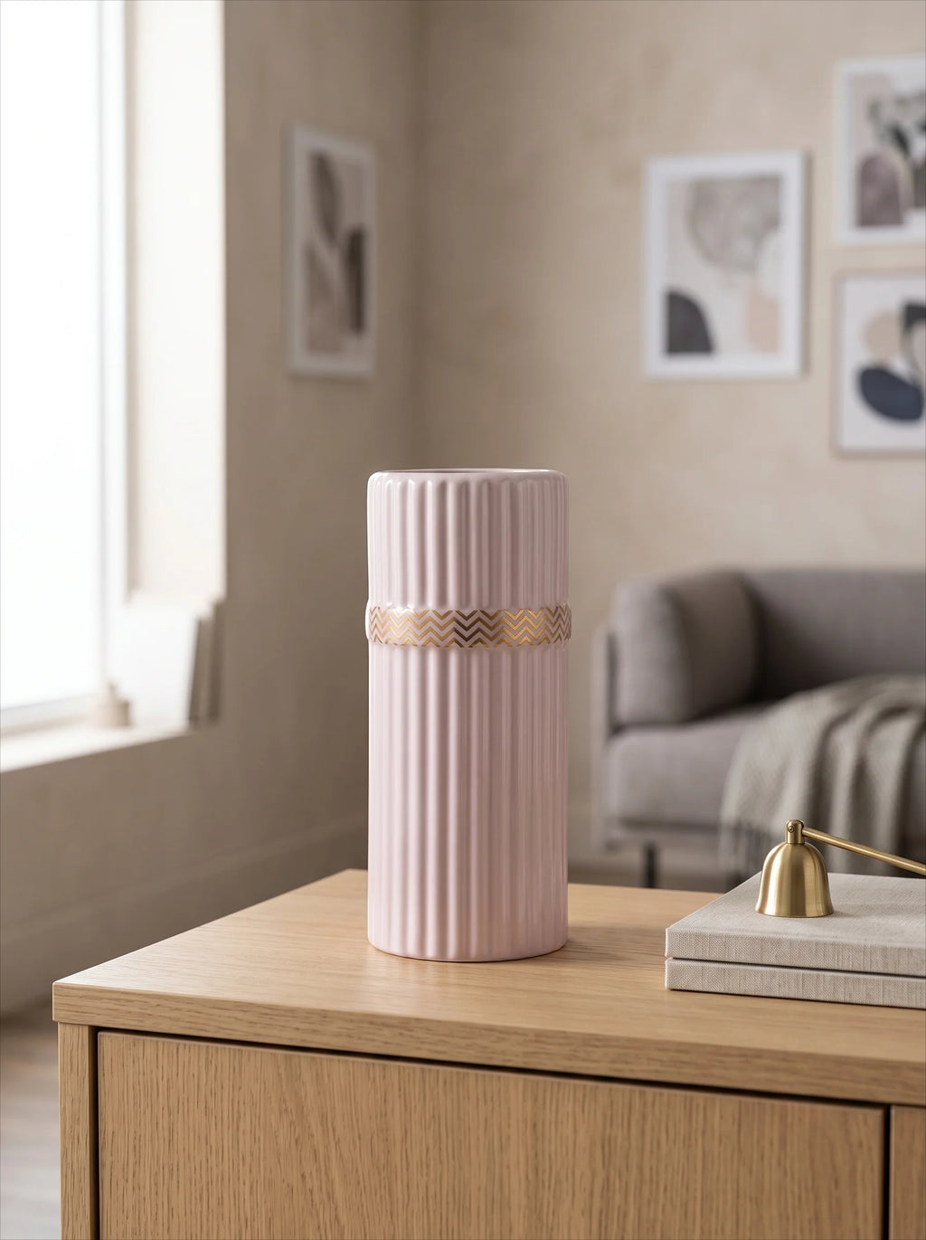 Ribbed Cylinder Vase - Pink