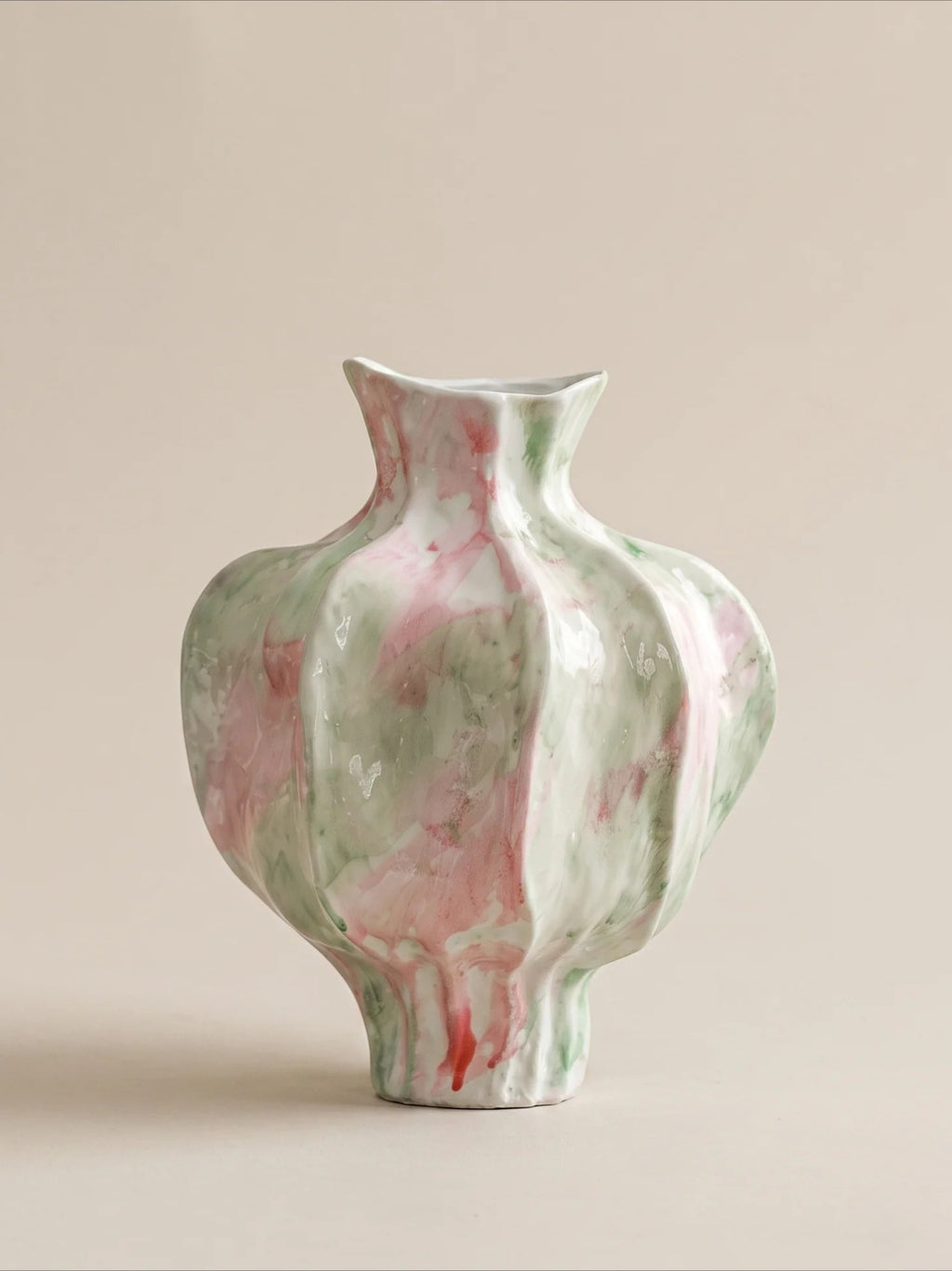 Artistic Watercolor Glaze Fluted Ceramic Vase