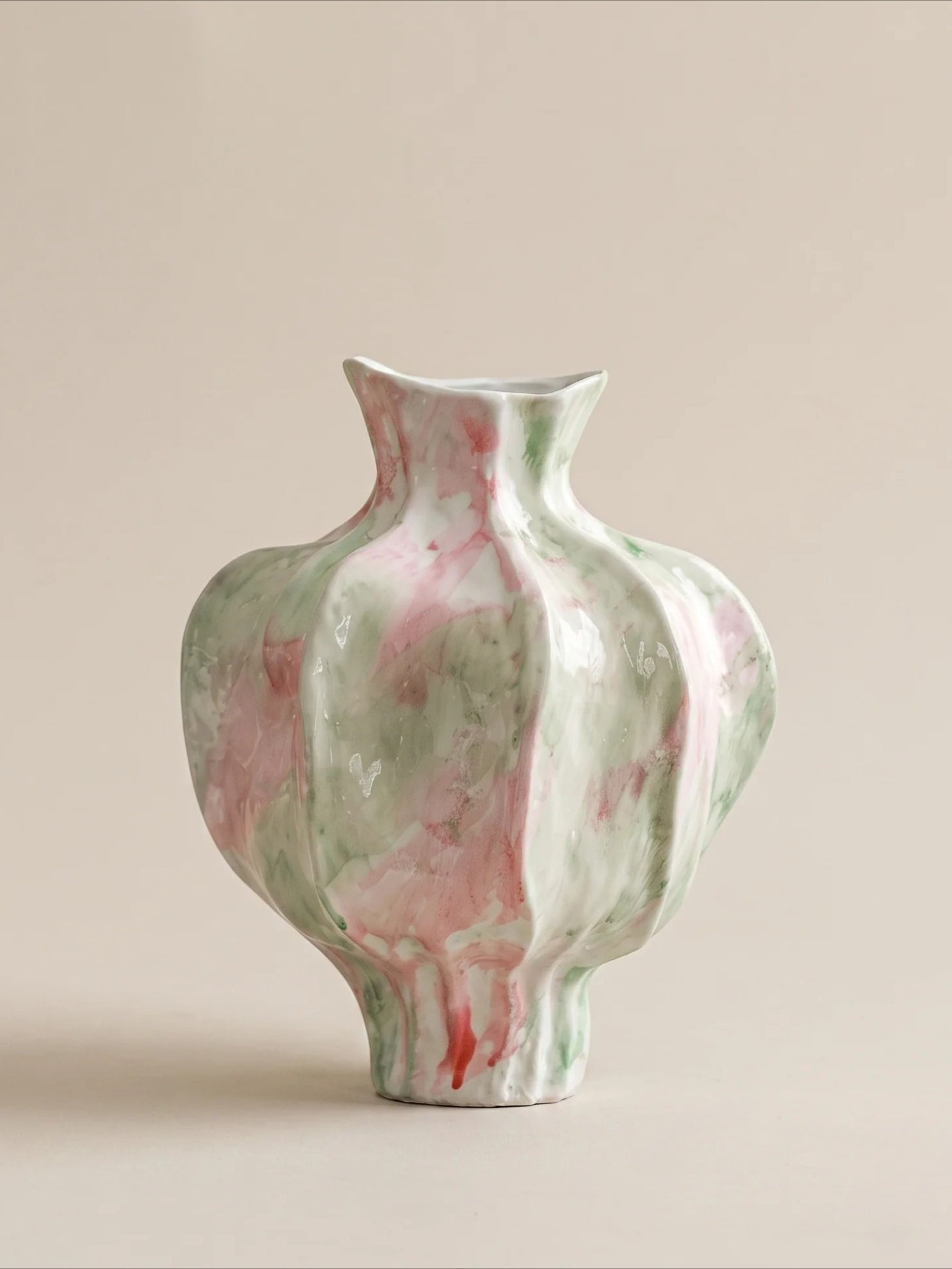 Artistic Watercolor Glaze Fluted Ceramic Vase