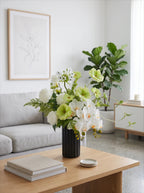 Modern Elegant White Orchid & Greenery Artificial Floral Arrangement