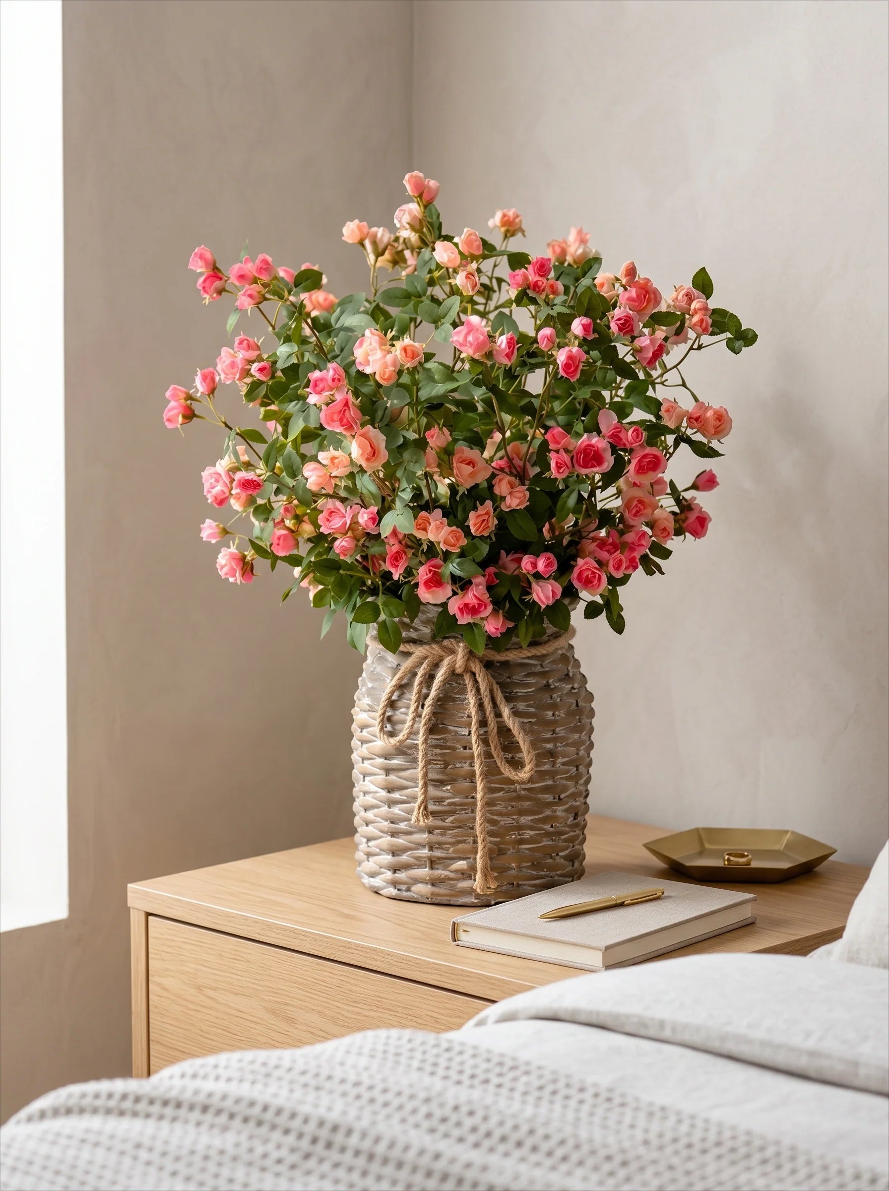 Rustic Elegance Blush & Coral Rose Faux Floral Arrangement