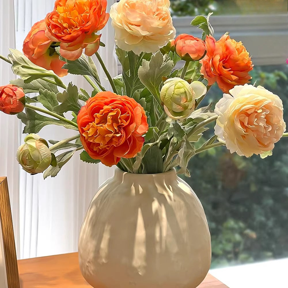 Ethereal Apricot Ranunculus Entryway Faux Floral Arrangement