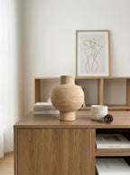Textured Ceramic Round Vase - Light Yellow