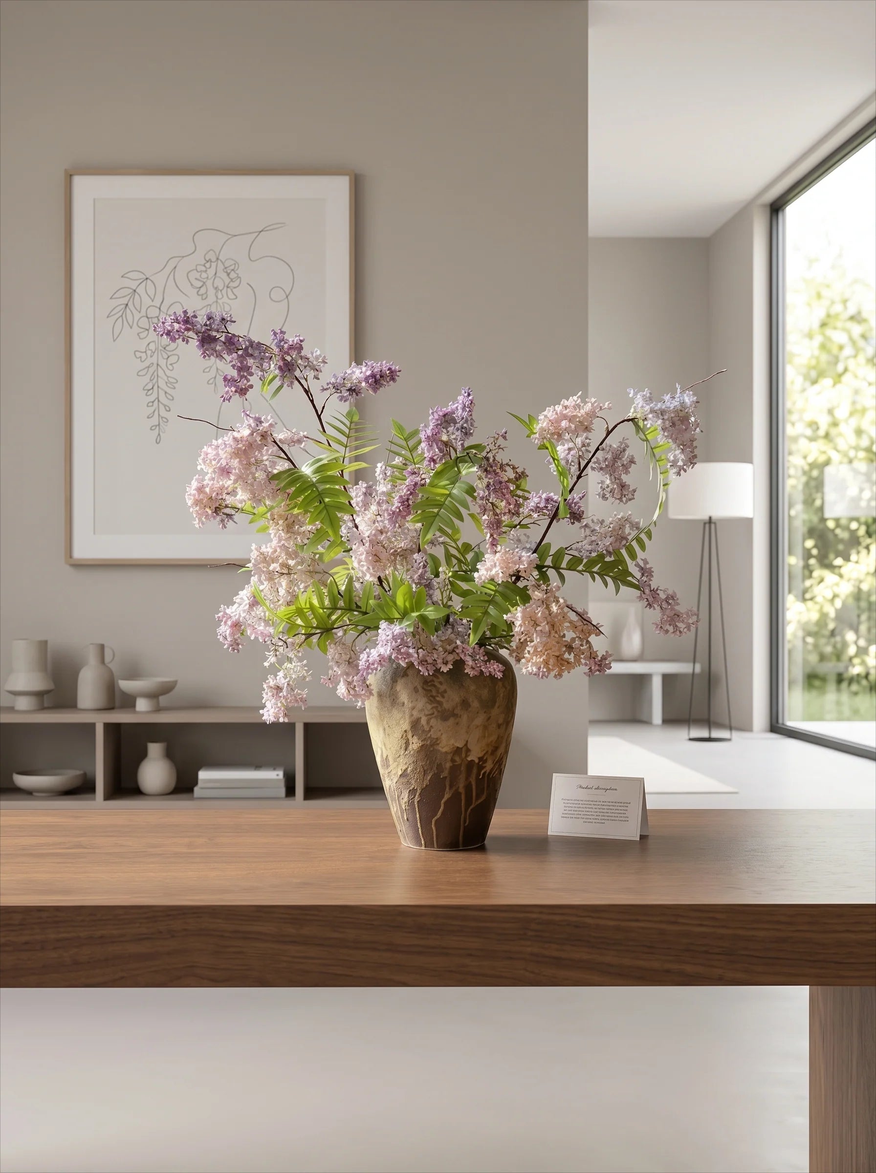 Dusty Lavender Lilac & Fern Faux Floral Arrangement