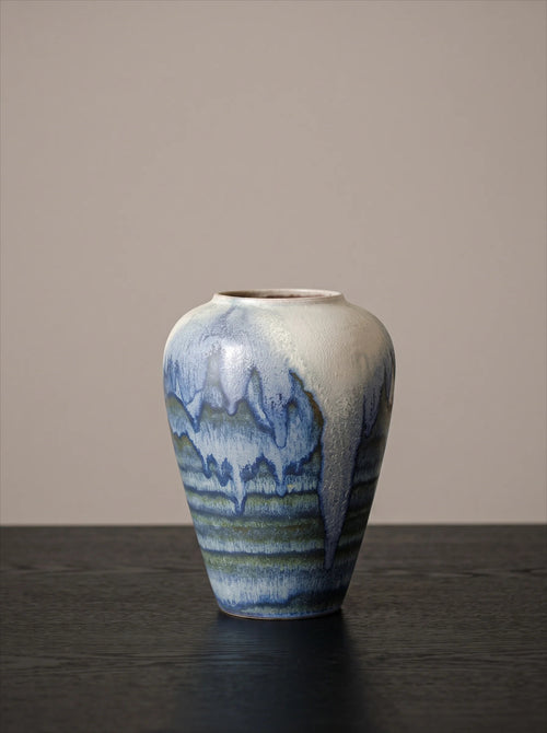 Artisan Blue Reactive Glaze Ceramic Vase