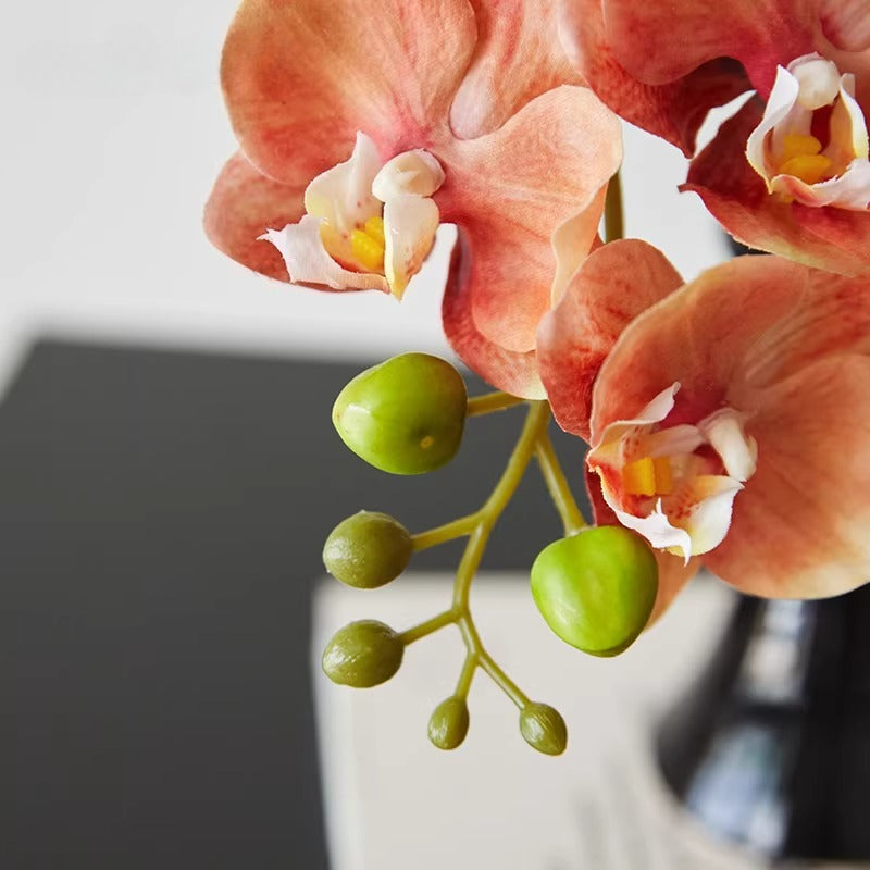 Composition florale fausse Ensemble luxe orchidée et dahlia terre cuite