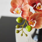 Composition florale fausse Ensemble luxe orchidée et dahlia terre cuite