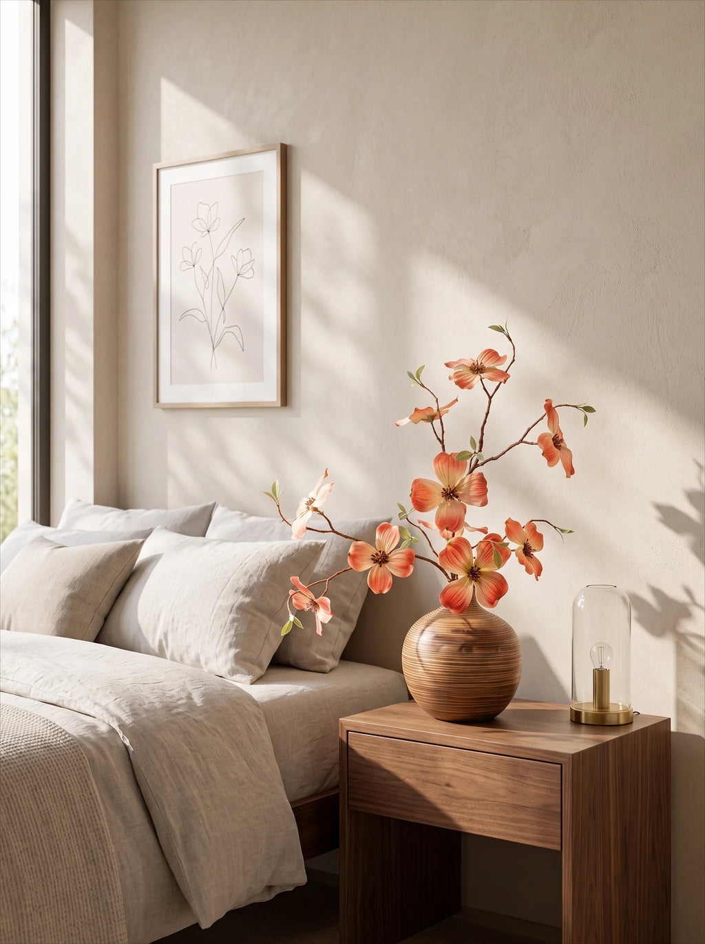 Elegant Coral Dogwood Blossom Artificial Floral Arrangement
