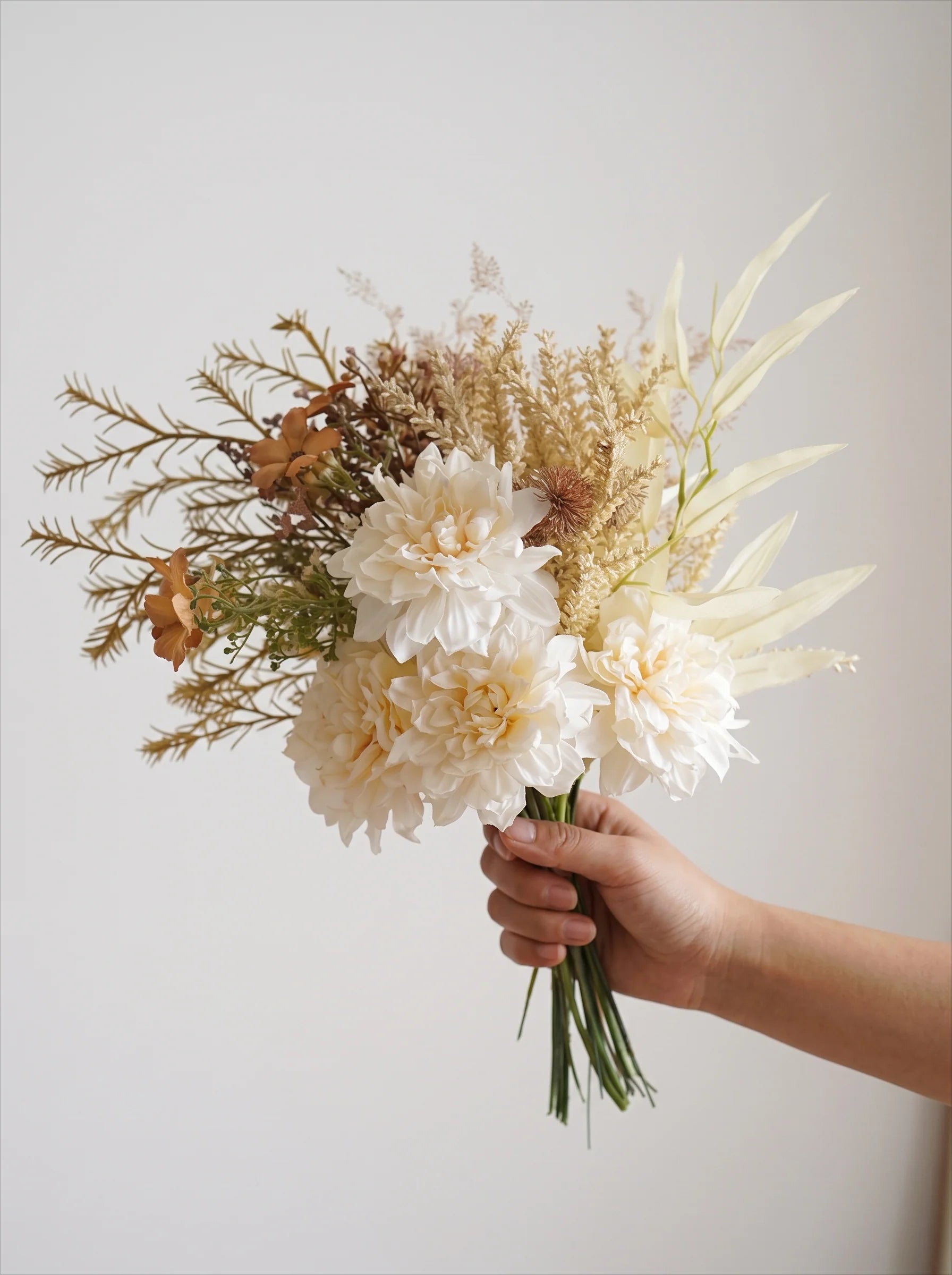 Faux Mixed Floral Bouquet - Cream and Orange (Multiple Stems)