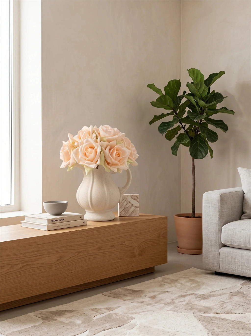 Künstliches Rosenarrangement - Champagner (10 Stiele / 10 Rosen)