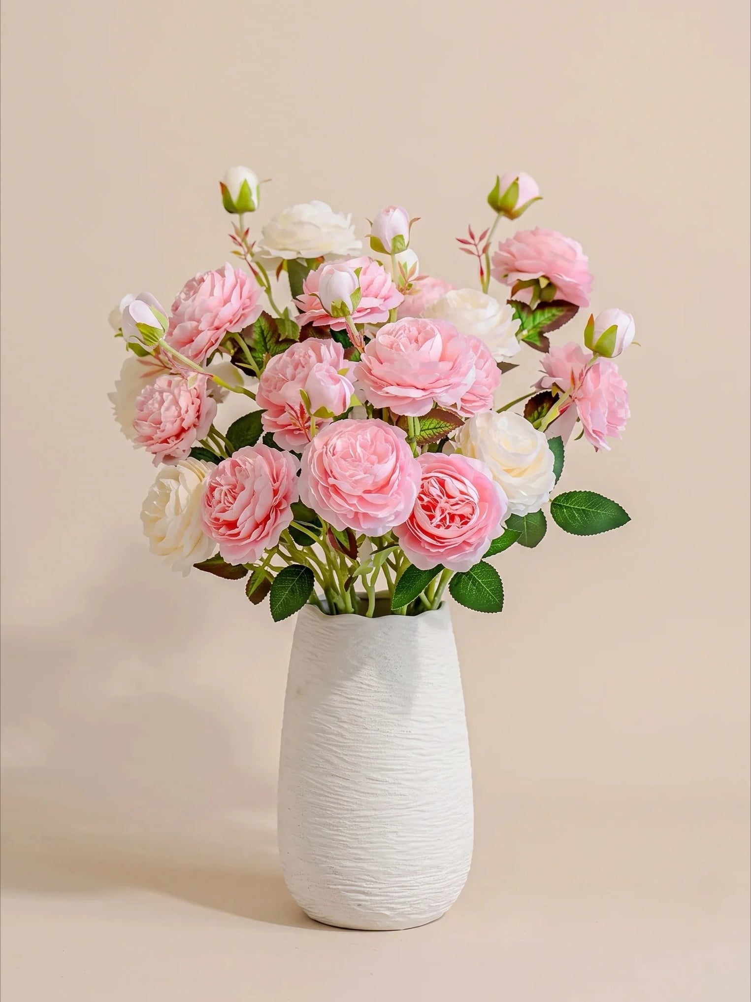 Elegant Blush Pink & Cream English Rose Artificial Floral Arrangement with Luxe Realism