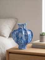 Artisan Sculptural Lapis-Blue Speckled Ceramic Vase
