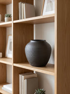 Modern Minimalist Ribbed Charcoal Black Ceramic Vase