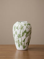 Artisanal Green Splatter White Vase