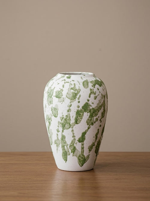 Artisanal Green Splatter White Vase