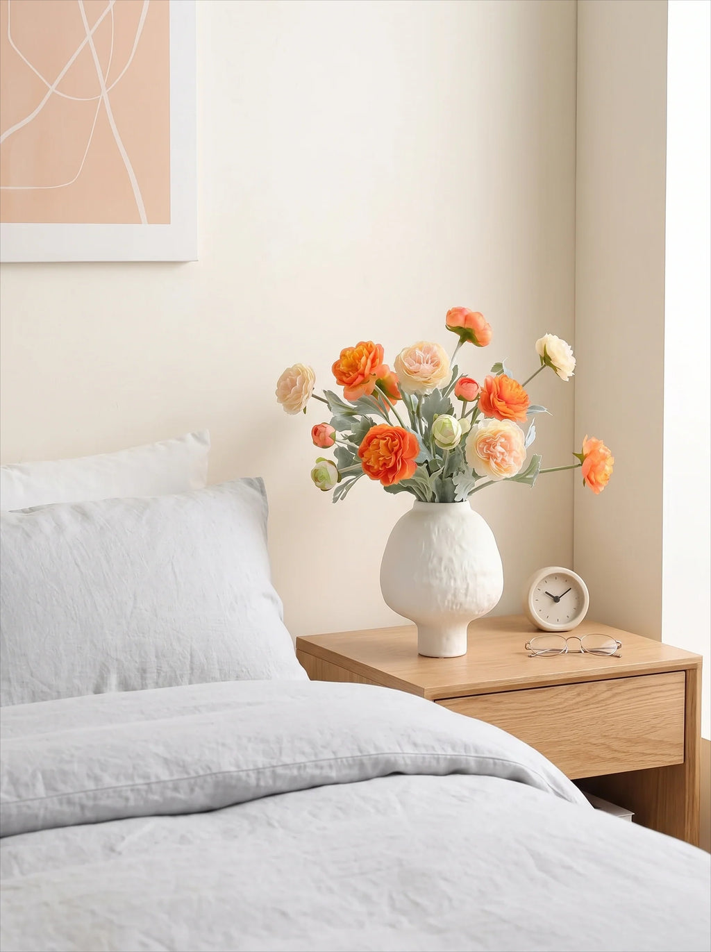 Ethereal Apricot Ranunculus Entryway Faux Floral Arrangement