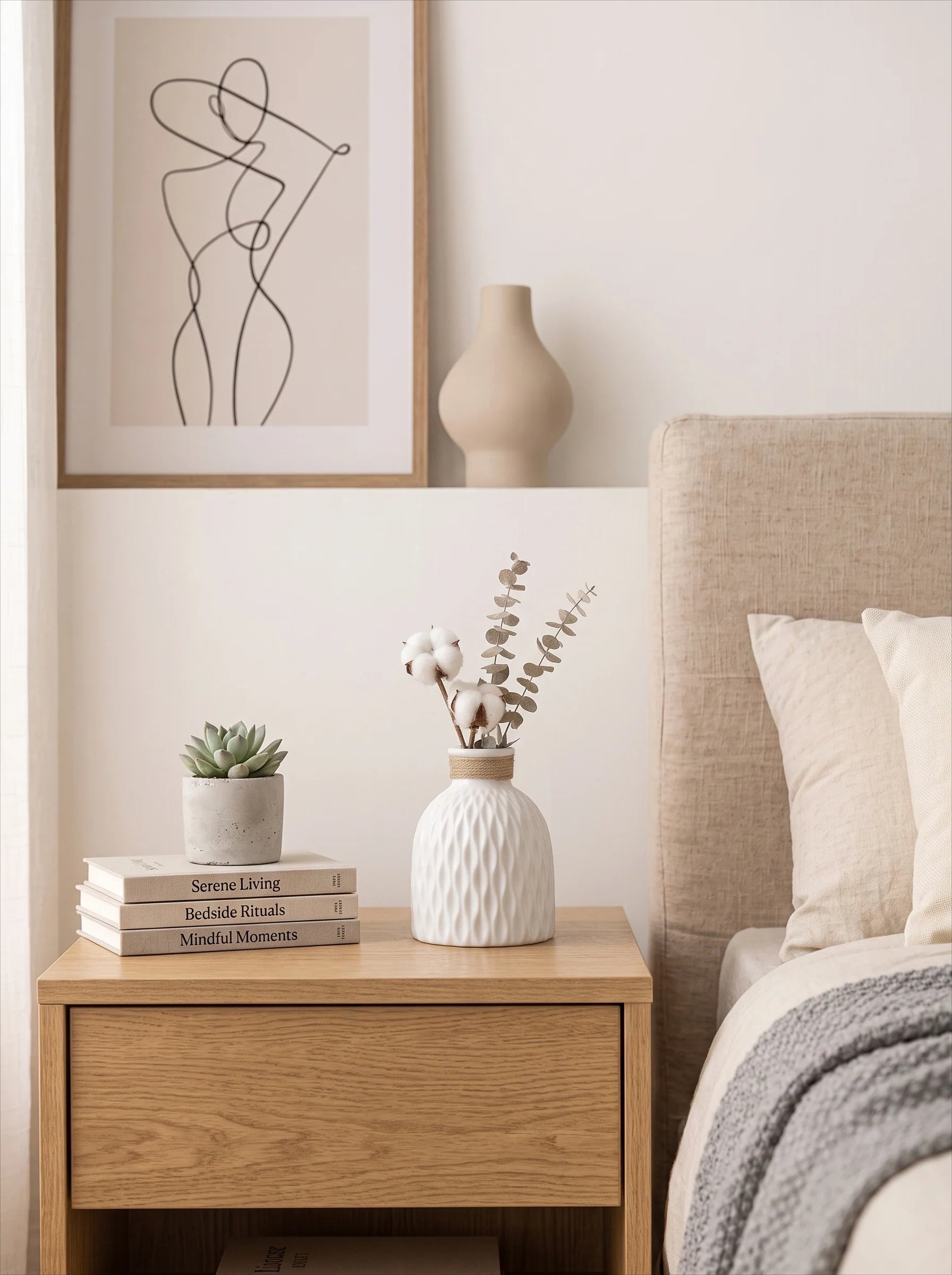 Rope Trimmed Textured Vase - White
