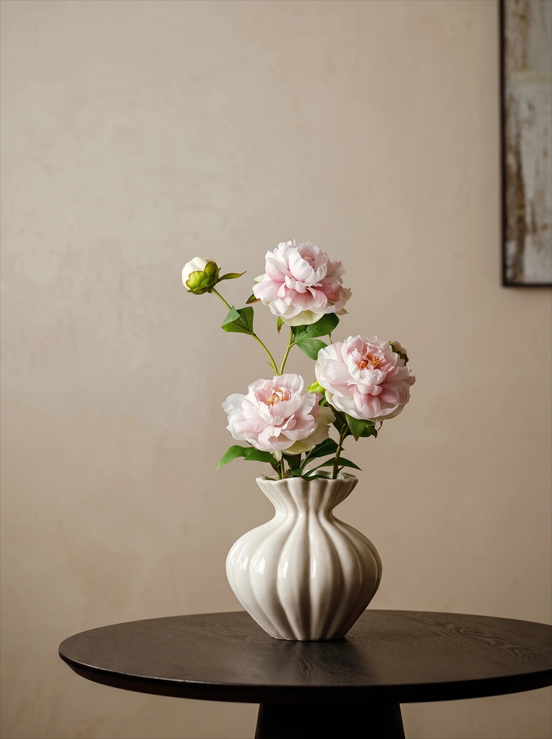 Elegant French Cream Fluted Ceramic Vase
