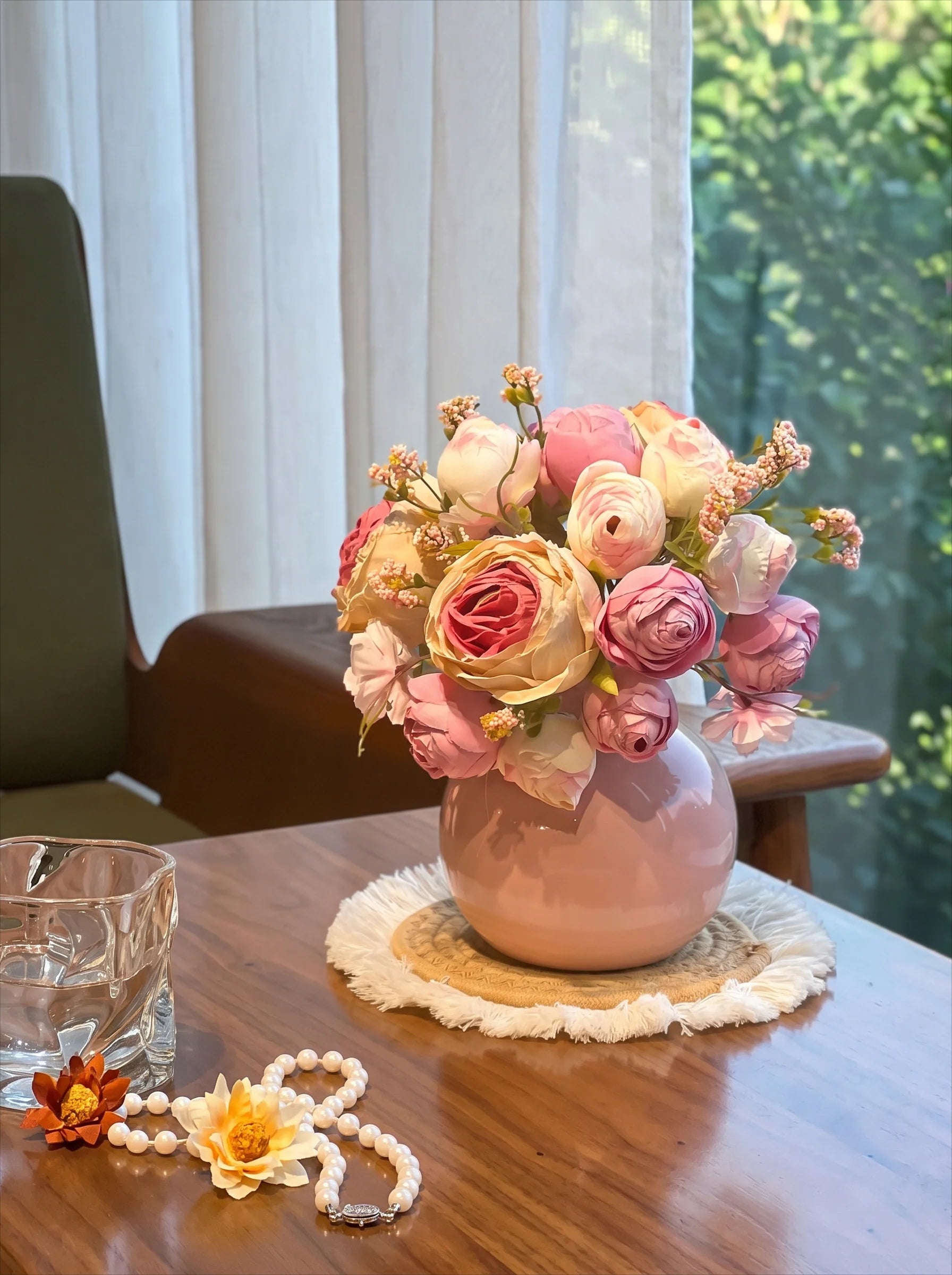 Faux Blush Arrangement - Pink & Cream (Vase Included)