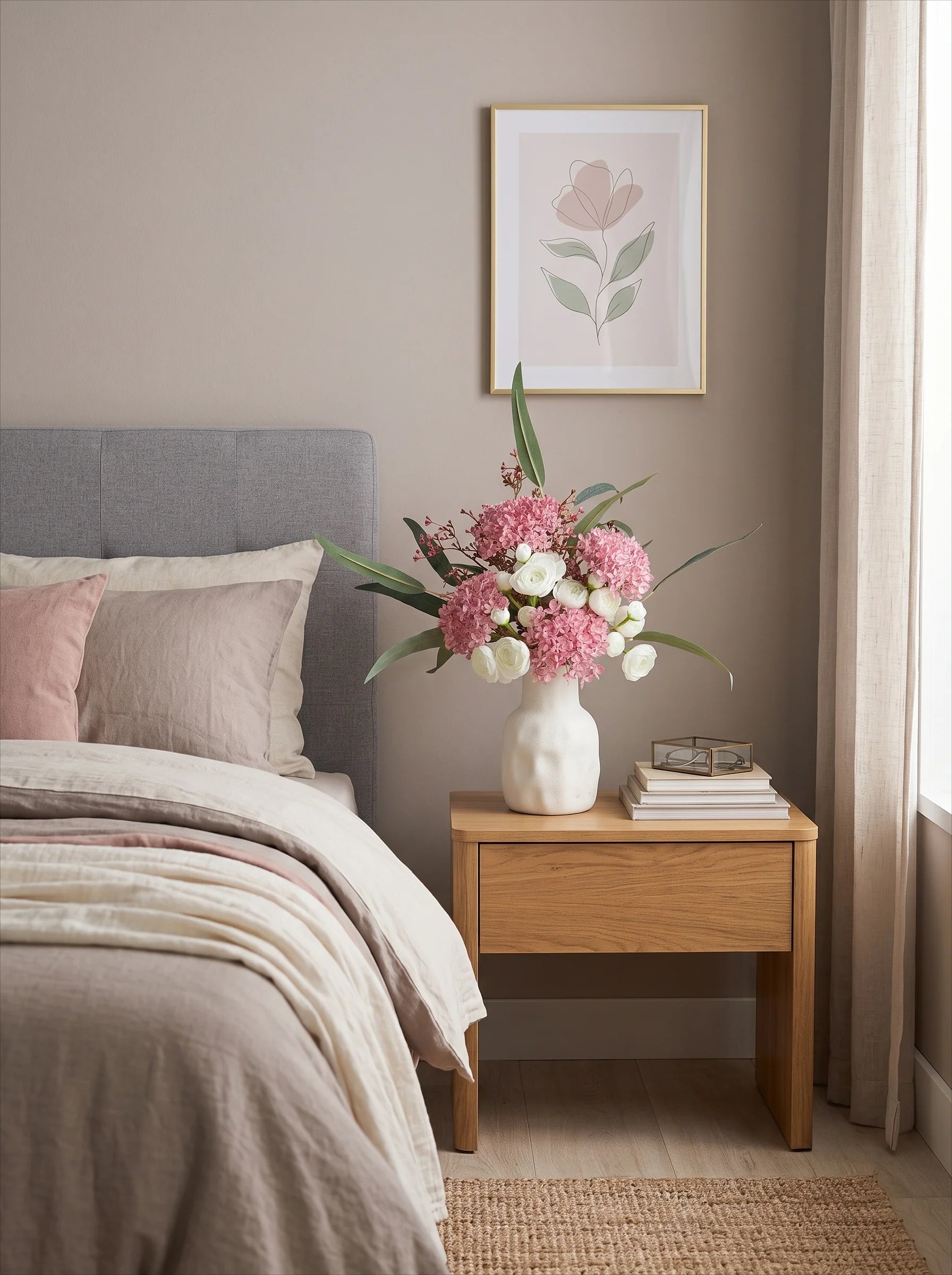 French Romantic Pink Hydrangea & Camellia Artificial Floral Arrangement