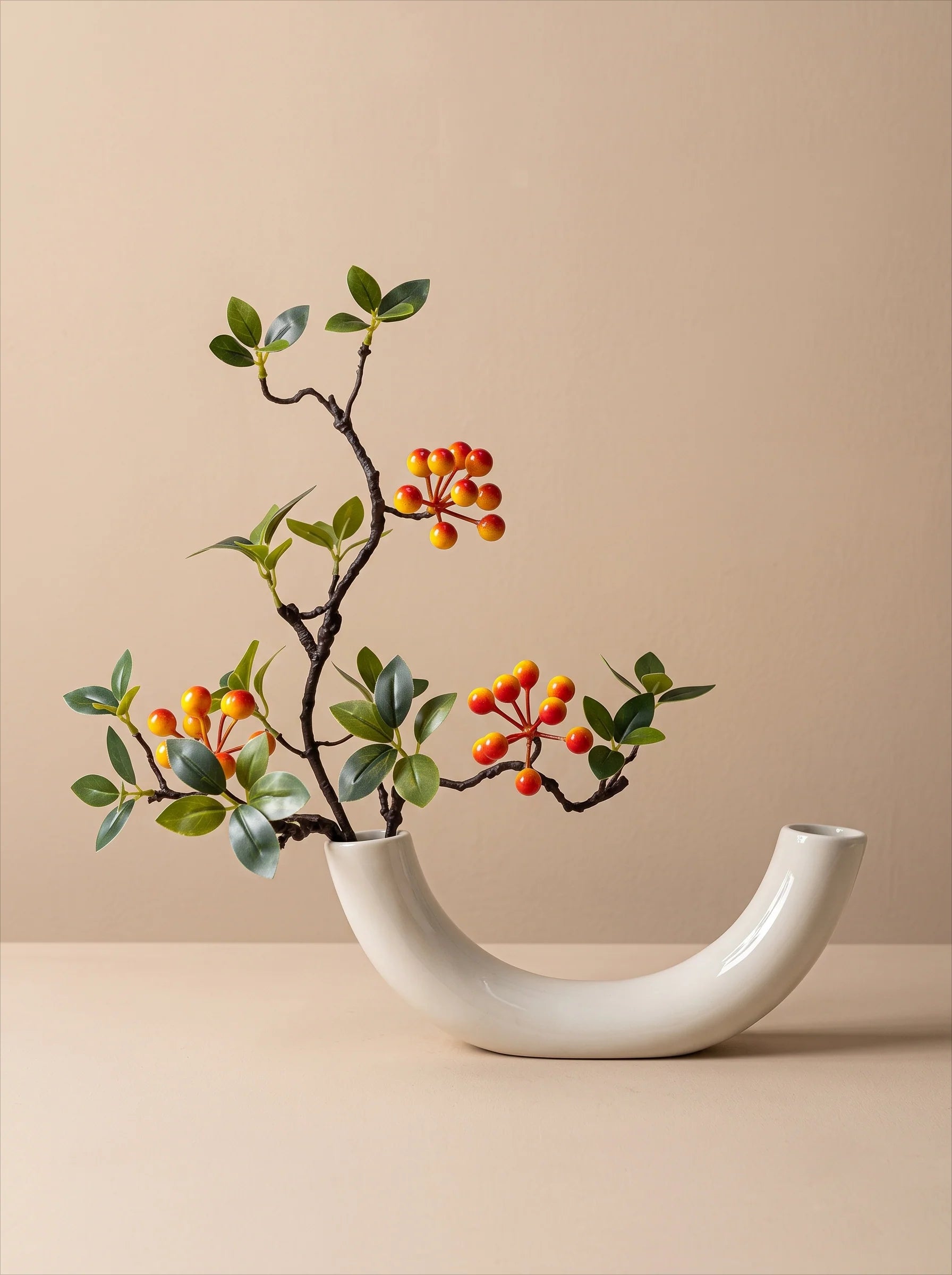 Minimalist Zen Crabapple Branch Luxe Artificial Floral Arrangement