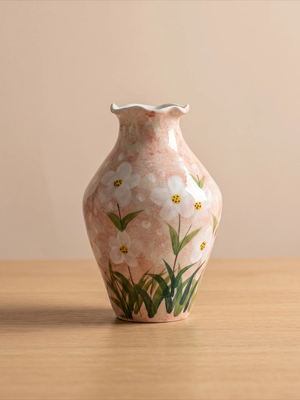 Hand-painted Blush Pink Floral Ceramic Vase