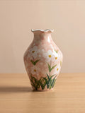 Handbemalte rosafarbene Keramikvase mit Blumenmotiv