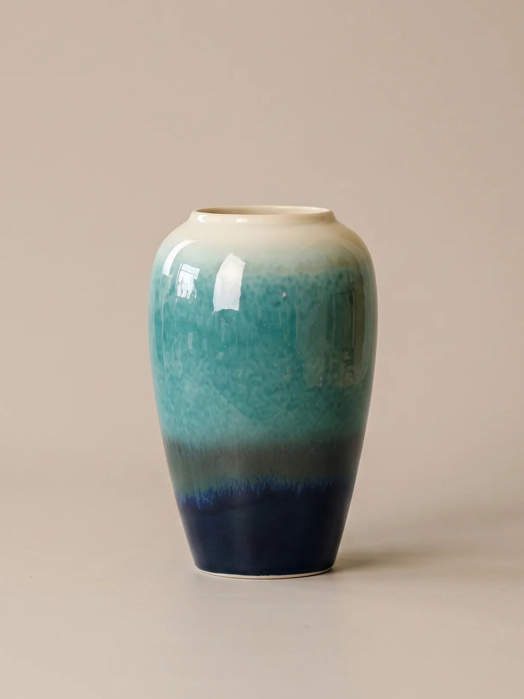 Artisan Teal Green Reactive Glaze Ceramic Vase