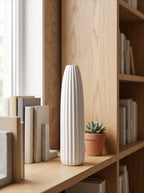 White Ribbed Ceramic Vase