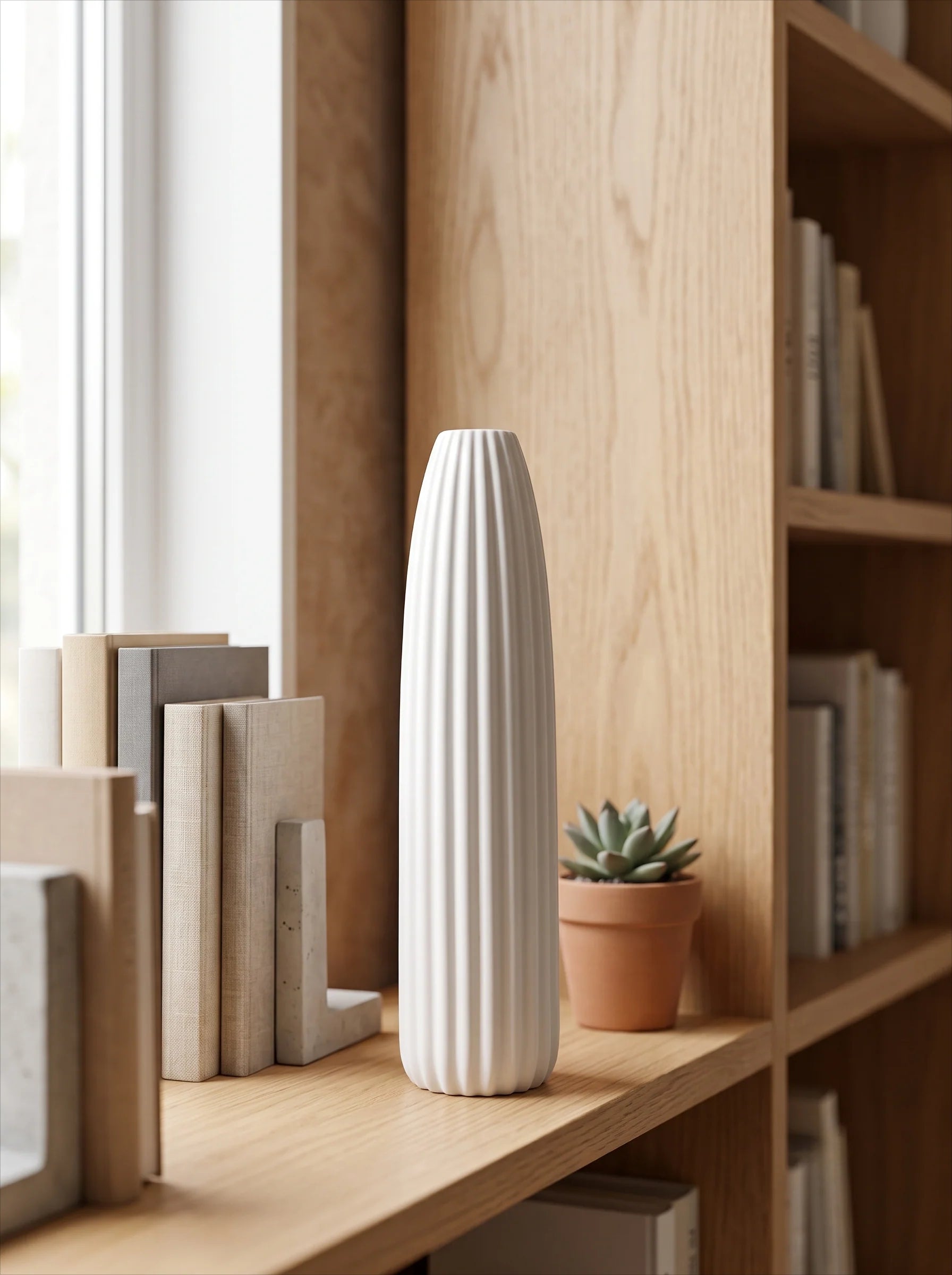 White Ribbed Ceramic Vase