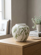 Artisanal Green Splatter White Vase