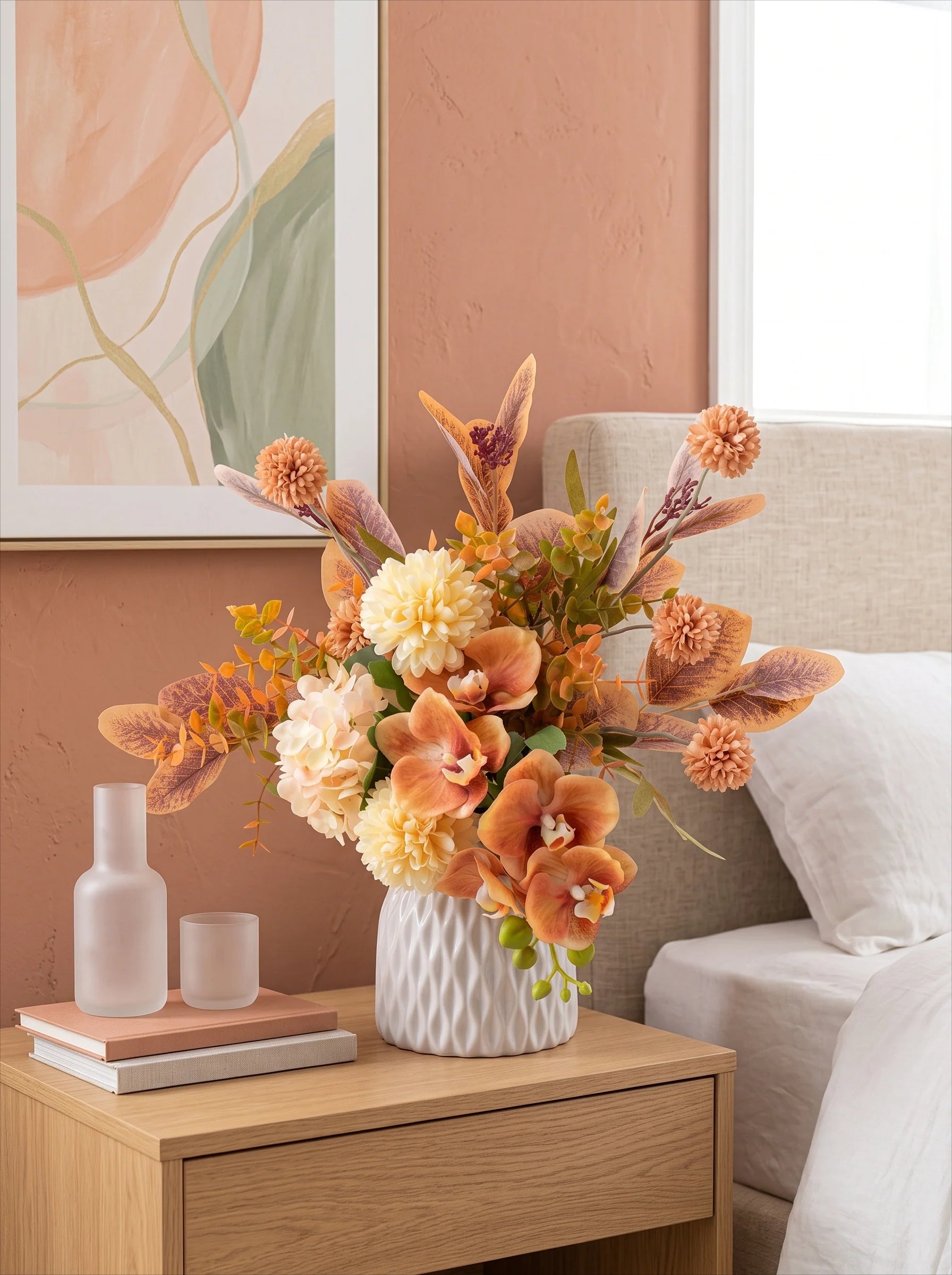 Faux Floral Arrangement - Terracotta Orchid & Multi-Bloom Mix