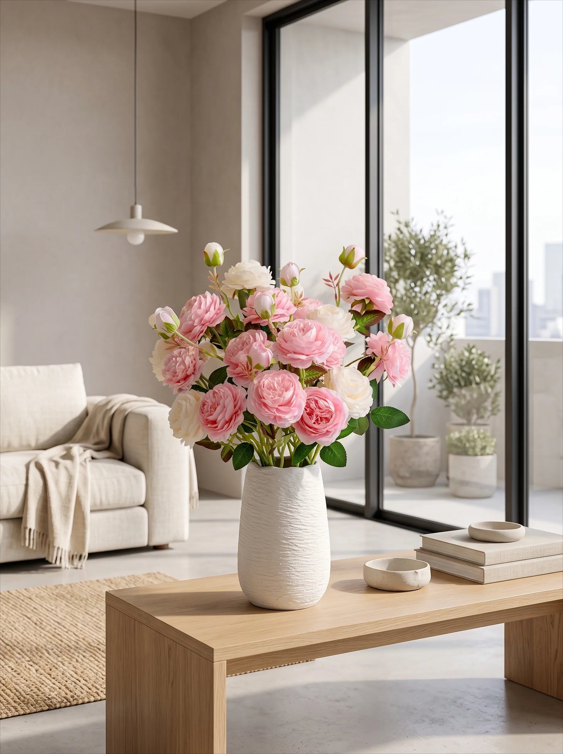 Elegant Blush Pink & Cream English Rose Artificial Floral Arrangement with Luxe Realism