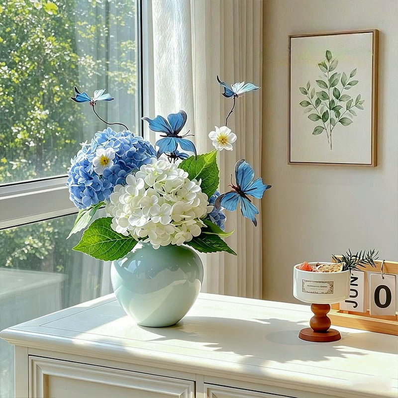 Dreamy Blue Butterfly Hydrangea Artificial Floral Arrangement