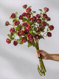 Vintage Crimson Mini Rose Artificial Floral Arrangement with Rustic Elegance