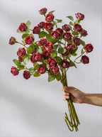 Vintage Crimson Mini Rose Artificial Floral Arrangement with Rustic Elegance