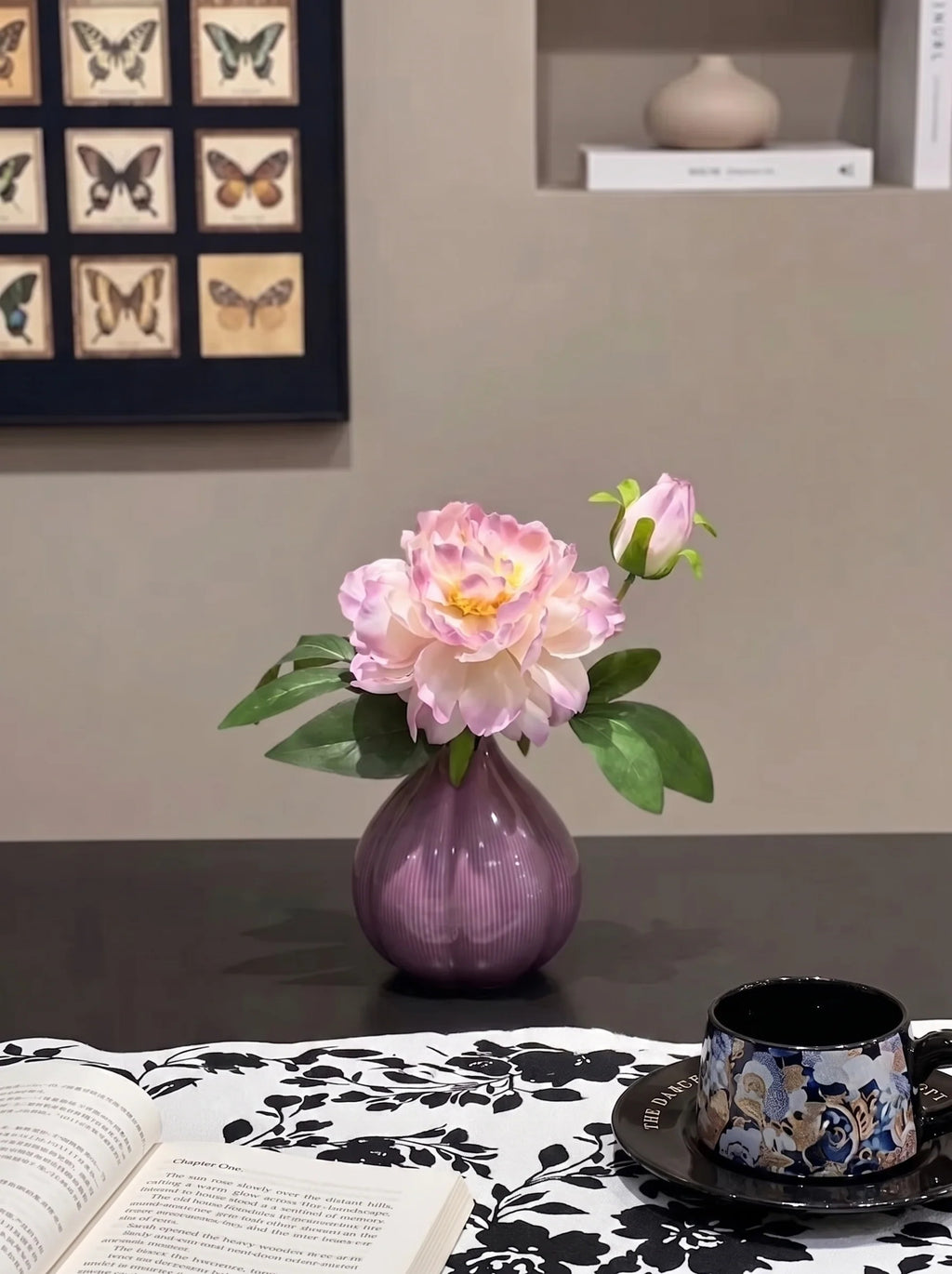 Ethereal Lavender Peony Onion Vase Faux Floral Arrangement