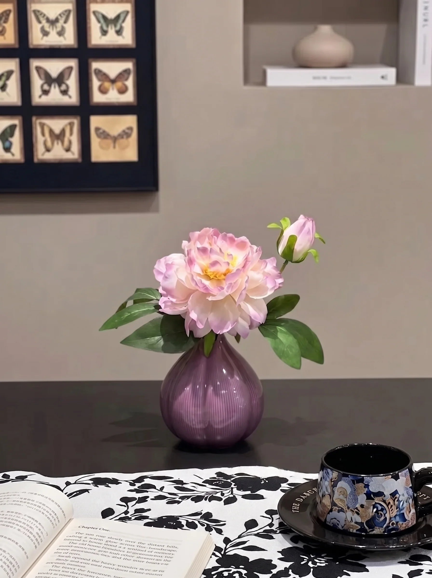 Ethereal Lavender Peony Onion Vase Faux Floral Arrangement