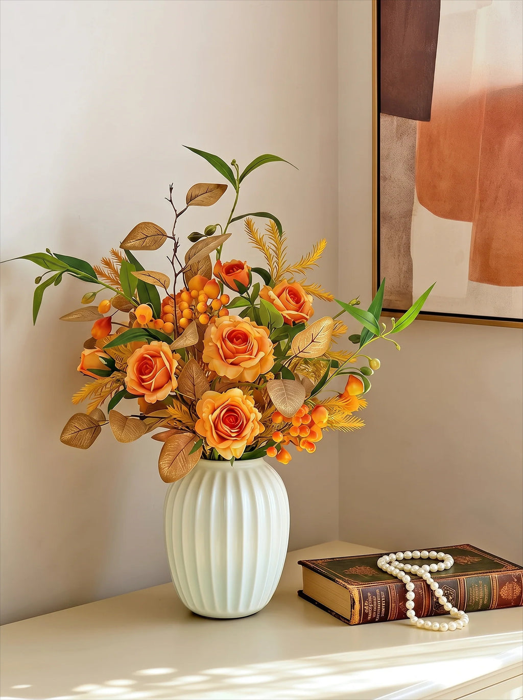 Ethereal Harvest Rose Ensemble Faux Floral Arrangement